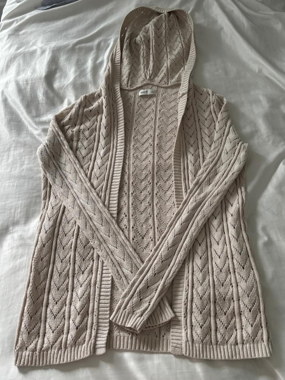 Hollister Beige Hooded Open-Front Longline Knit Cardigan